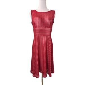 Danny and Nicole Sleeveless Red & Tan A-Line Lace Overlay Dress - Size 6